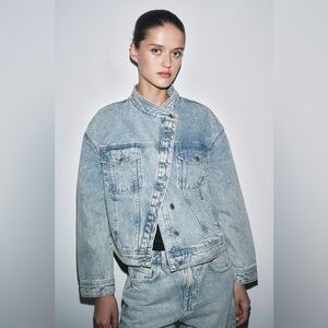 ZARA Denim faded biker jacket | Zw collection, asymmetrical closure. L NWT